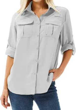 Women's Safari Shirts Long Sleeve Hiking Fishing UV Sun Protection UPF 50 ,Quick Dry SPF Breathable Shirts