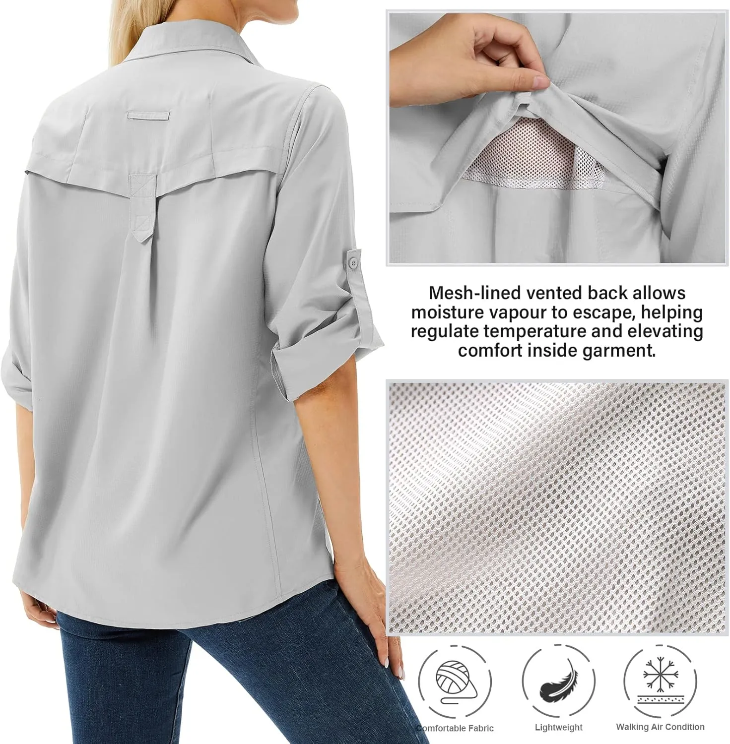 Women's Safari Shirts Long Sleeve Hiking Fishing UV Sun Protection UPF 50 ,Quick Dry SPF Breathable Shirts