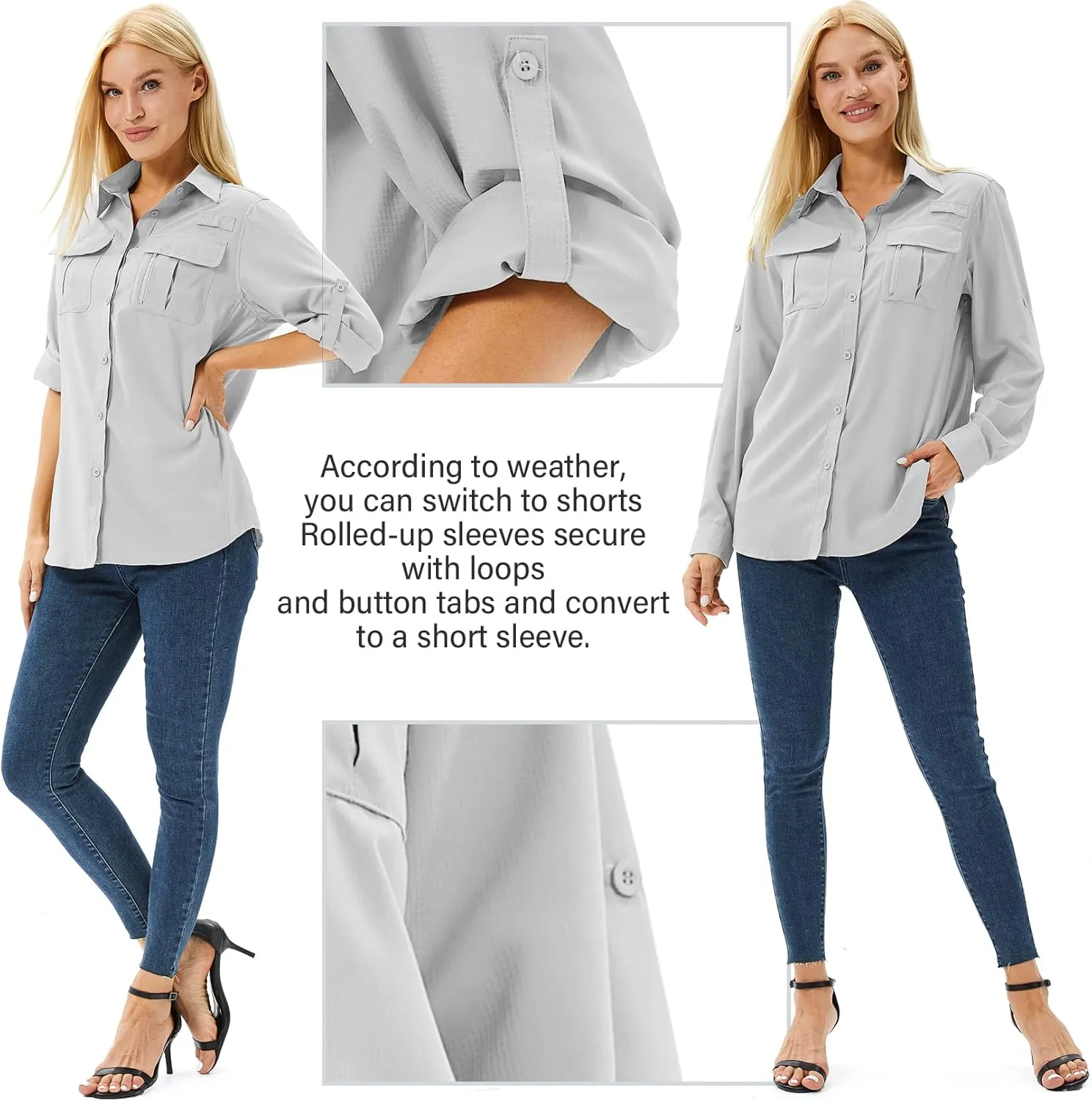 Women's Safari Shirts Long Sleeve Hiking Fishing UV Sun Protection UPF 50 ,Quick Dry SPF Breathable Shirts