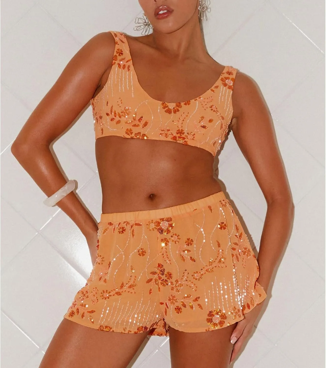 Womens Sequin Sparkle Cami Tank Bralette Tops Y2k Summer Low Back Rhinestone Glitter Going Out Cropped Top
