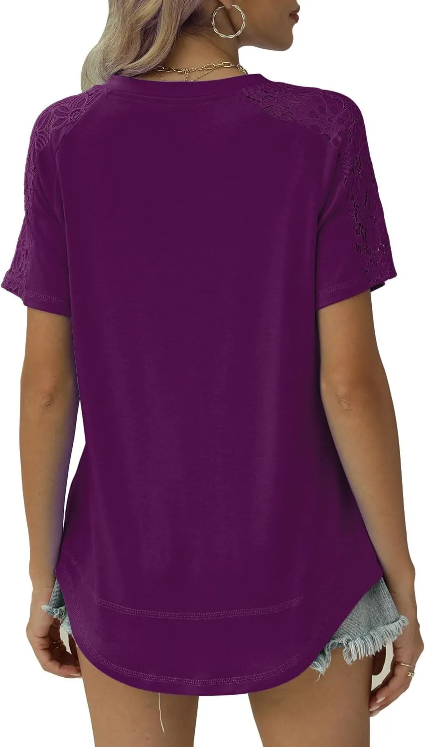 Womens Shirts Spring Summer Plus Size Blouses for Women Tops V Neck Lace Short Sleeve Tees