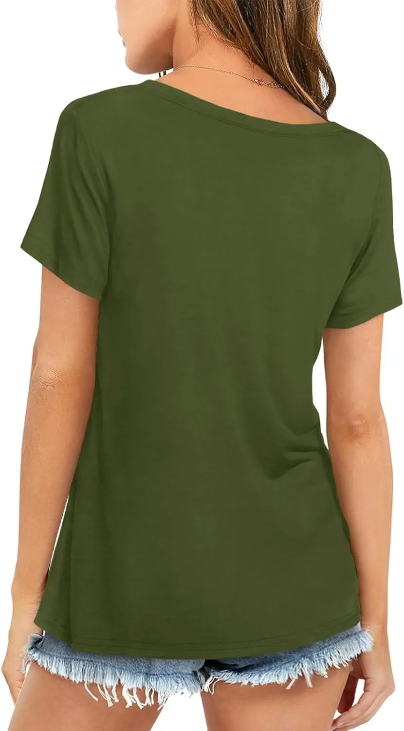 Womens Short Sleeve T Shirts Crewneck Summer Trendy Solid Basic Tee Tops Casual Summer Loose Fit Shirts