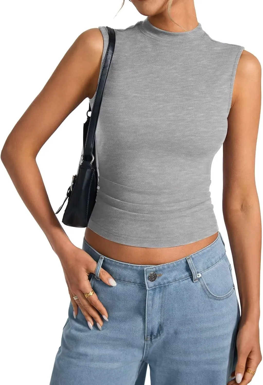 Women's Sleeveless Mock Turtle Neck Tops Fitted Ribbed Tank Top Basic Summer Shirts Spring Outfits 2025