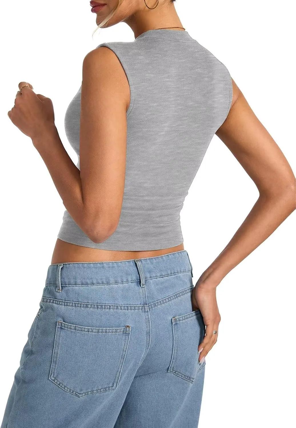 Women's Sleeveless Mock Turtle Neck Tops Fitted Ribbed Tank Top Basic Summer Shirts Spring Outfits 2025