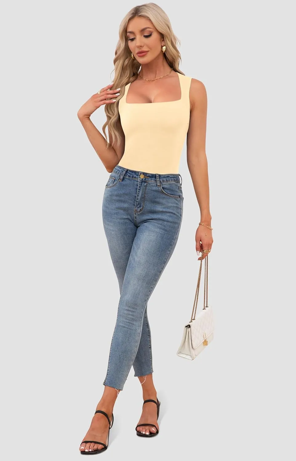 Womens Square Neck Tank Tops Dressy Summer Sleeveless Shirts Sexy Going Out Fitted Trendy Tops T Shirts Blouses