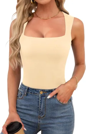 Womens Square Neck Tank Tops Dressy Summer Sleeveless Shirts Sexy Going Out Fitted Trendy Tops T Shirts Blouses