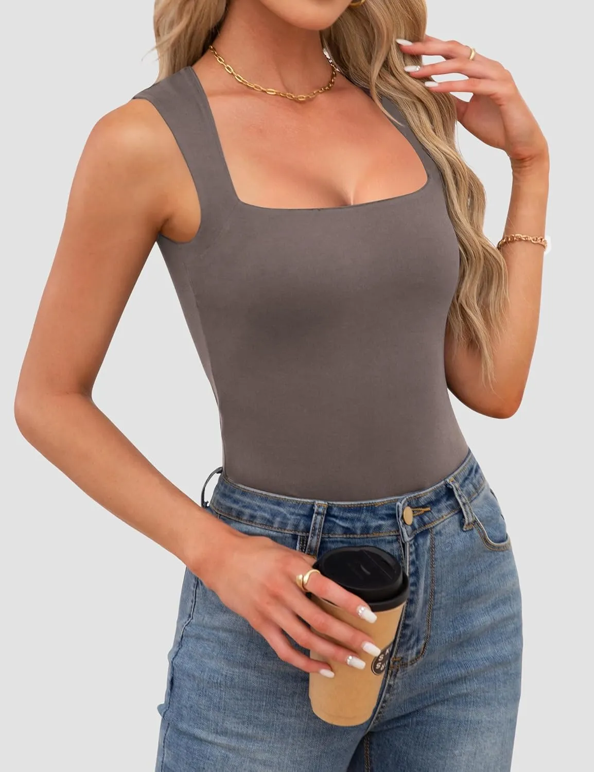 Womens Square Neck Tank Tops Dressy Summer Sleeveless Shirts Sexy Going Out Fitted Trendy Tops T Shirts Blouses