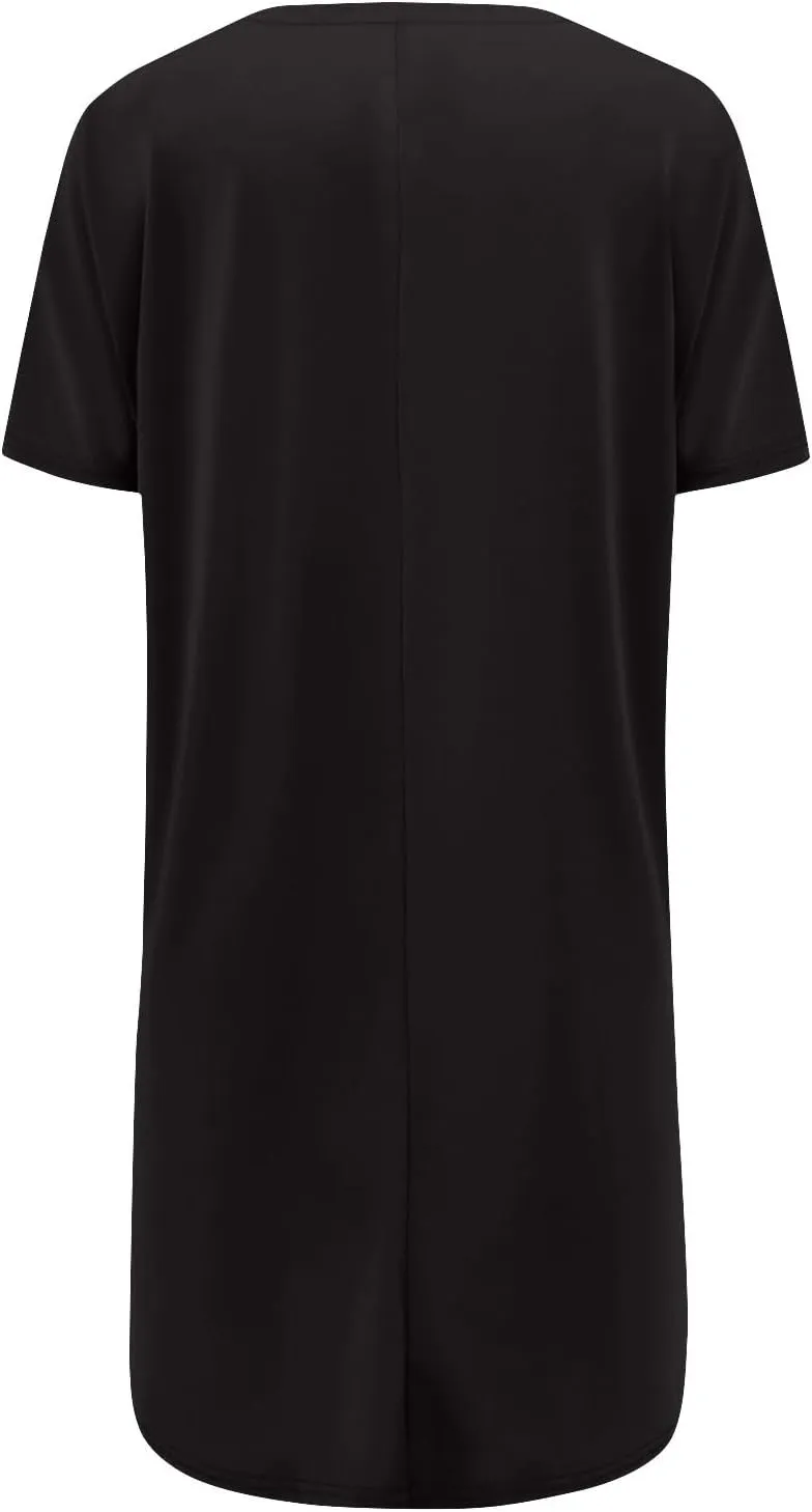 Womens Summer 2025 Casual Short Sleeve V Neck Shirts Loose Fit Oversized Tshirts Tunic Tops With Pockets