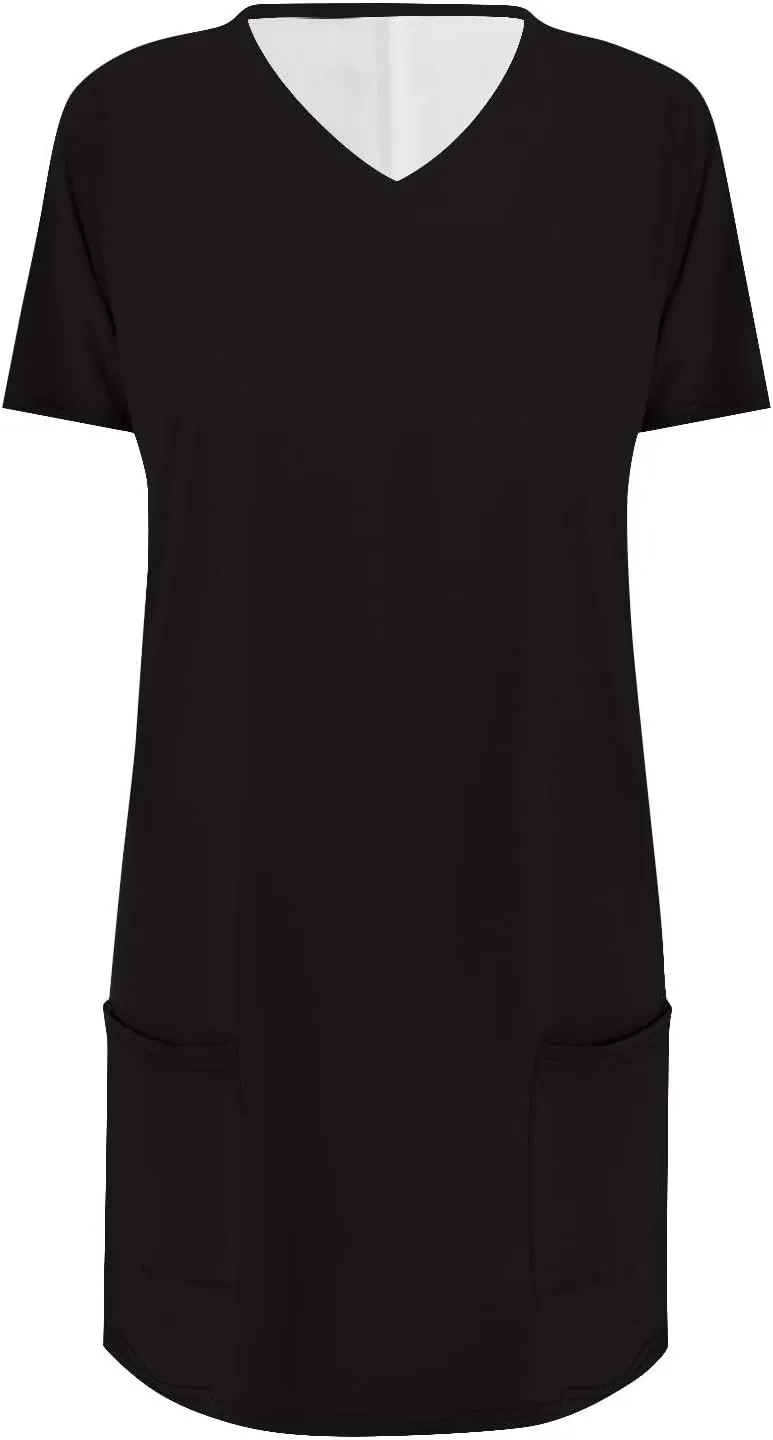 Womens Summer 2025 Casual Short Sleeve V Neck Shirts Loose Fit Oversized Tshirts Tunic Tops With Pockets