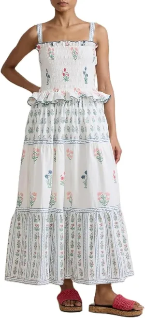 Women's Summer Boho Floral Maxi Dress Square Neck Tie Shoulder Flowy Long Dress Y2K Sleeveless Beach A-Line Sundress