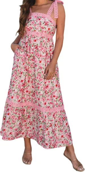Women's Summer Boho Floral Maxi Dress Square Neck Tie Shoulder Flowy Long Dress Y2K Sleeveless Beach A-Line Sundress