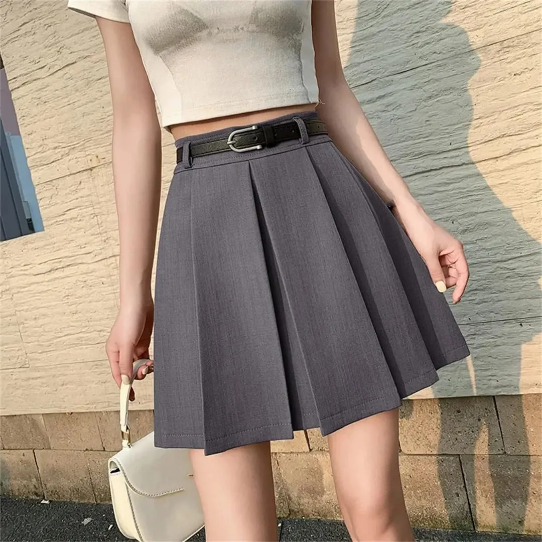 Women's Summer High Waisted Slim A-Line Mini Suit Skirt Lightweight Stretchy Flared Casual Pleated Skirts