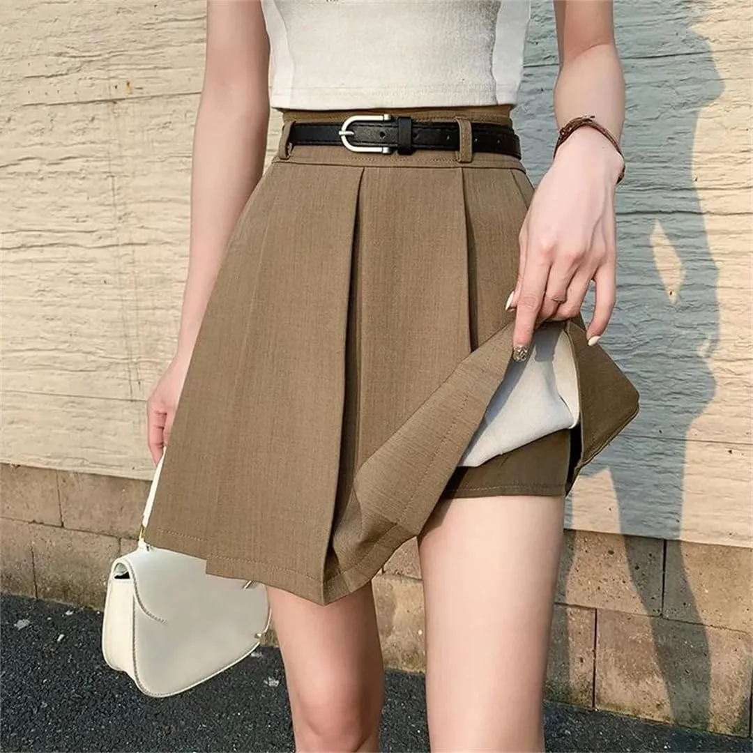 Women's Summer High Waisted Slim A-Line Mini Suit Skirt Lightweight Stretchy Flared Casual Pleated Skirts