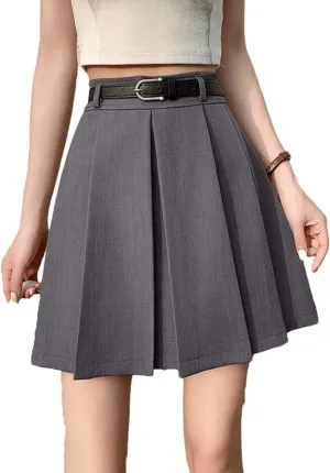Women's Summer High Waisted Slim A-Line Mini Suit Skirt Lightweight Stretchy Flared Casual Pleated Skirts