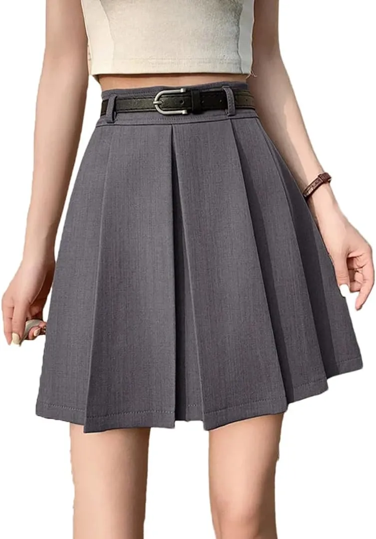 Women's Summer High Waisted Slim A-Line Mini Suit Skirt Lightweight Stretchy Flared Casual Pleated Skirts