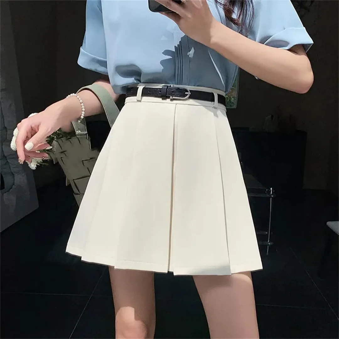 Women's Summer High Waisted Slim A-Line Mini Suit Skirt Lightweight Stretchy Flared Casual Pleated Skirts