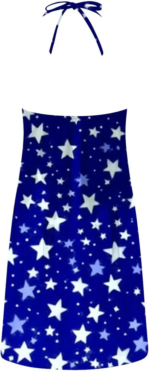 Women's Summer Tank Dress Floral Cami Dress Criss Cross Lace Up Halter Backless Mini Beach Sun Dresses