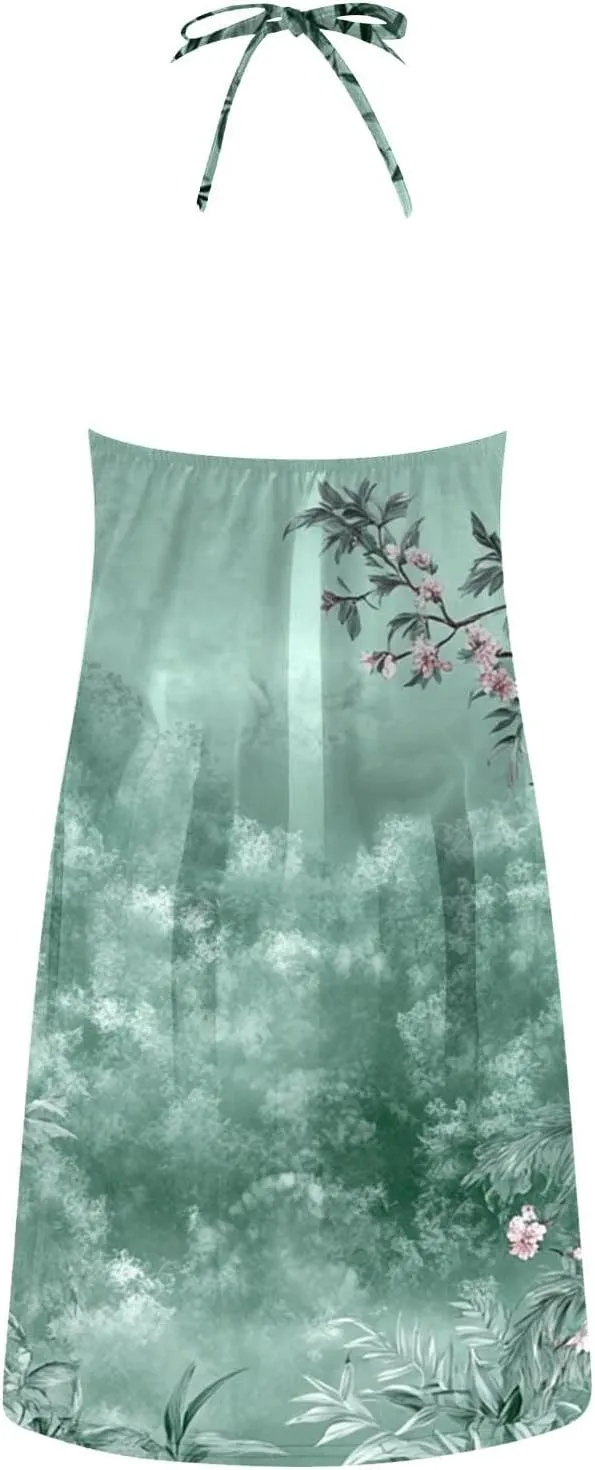 Women's Summer Tank Dress Floral Cami Dress Criss Cross Lace Up Halter Backless Mini Beach Sun Dresses