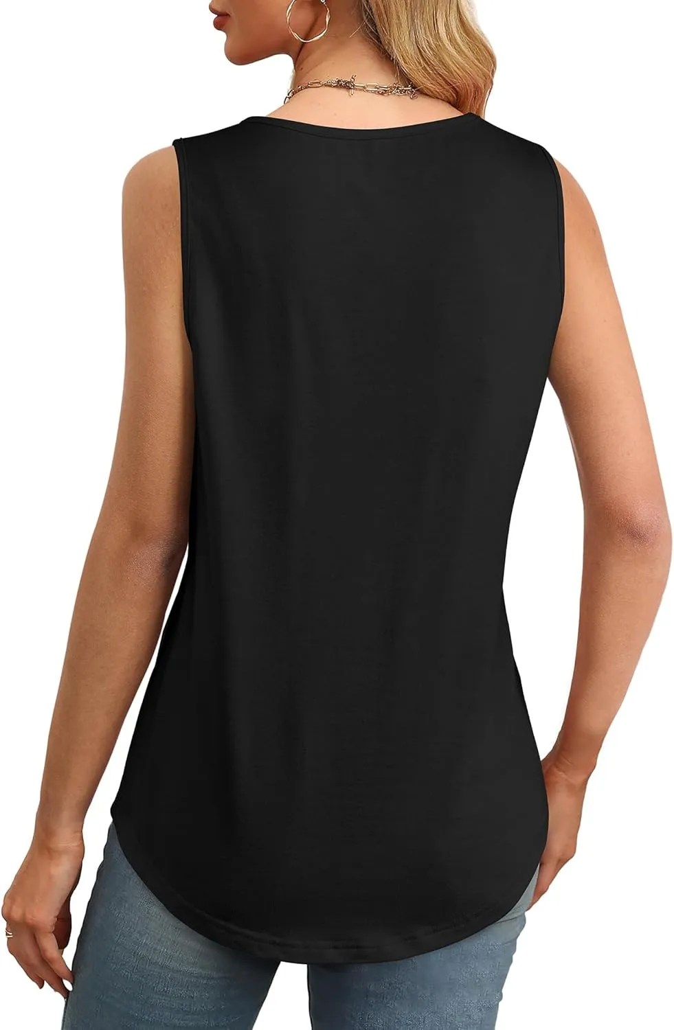 Women's Summer Tank Tops Square Neck Dressy Casual Sleeveless Blouses Plus Scooped Neck Pleated Work Shirts