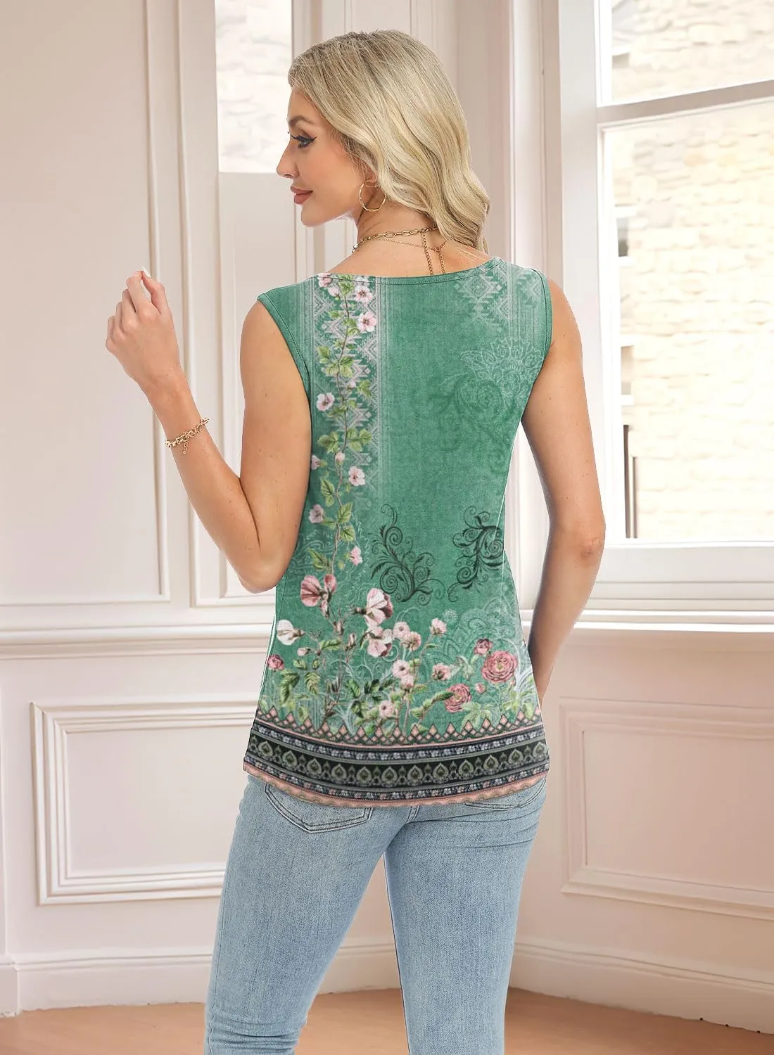 Womens Summer Tank Tops V Neck Sleeveless Buttons Pleated Casual Shirts Dressy Loose Fit Tshirts Blouses