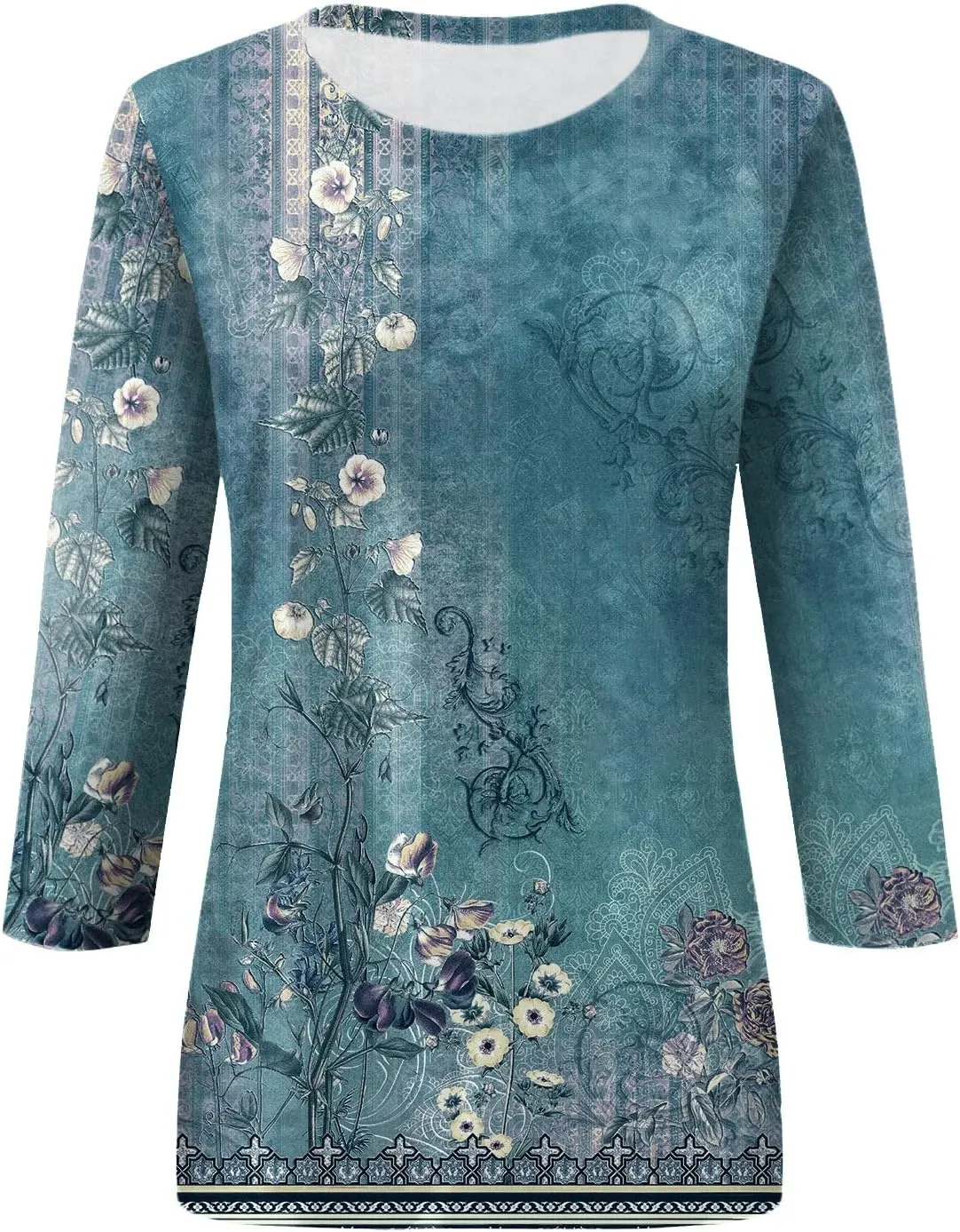 Womens Summer Tops Dressy 3/4 Sleeve Shirts Floral Print Tunic Blouses 2024 Womens Tops Casual Basic Tees