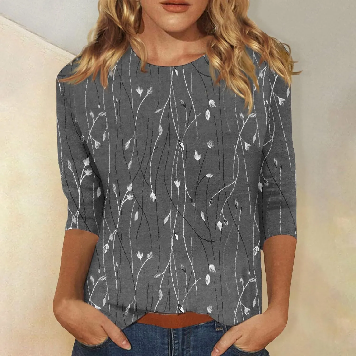 Womens Summer Tops Dressy 3/4 Sleeve Shirts Floral Print Tunic Blouses 2024 Womens Tops Casual Basic Tees