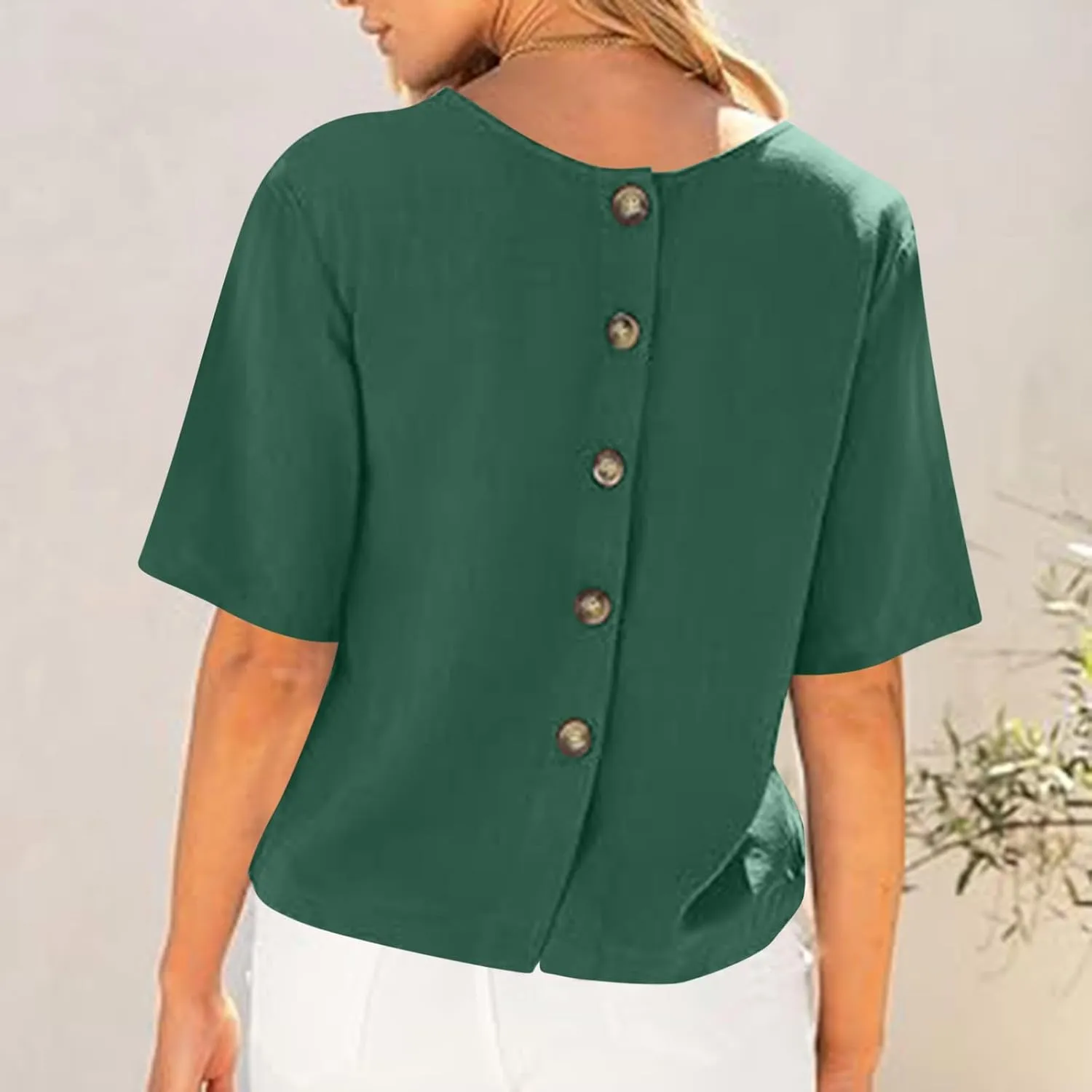 Womens Summer Tops Short Sleeve Trendy Crop Drop Shoulder Half Sleeve T Shirts Daily Workout Loose Casual Blouses