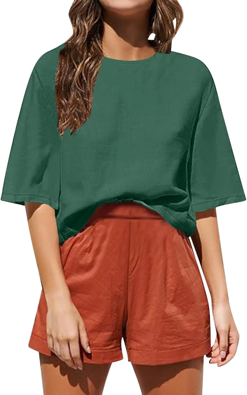 Womens Summer Tops Short Sleeve Trendy Crop Drop Shoulder Half Sleeve T Shirts Daily Workout Loose Casual Blouses