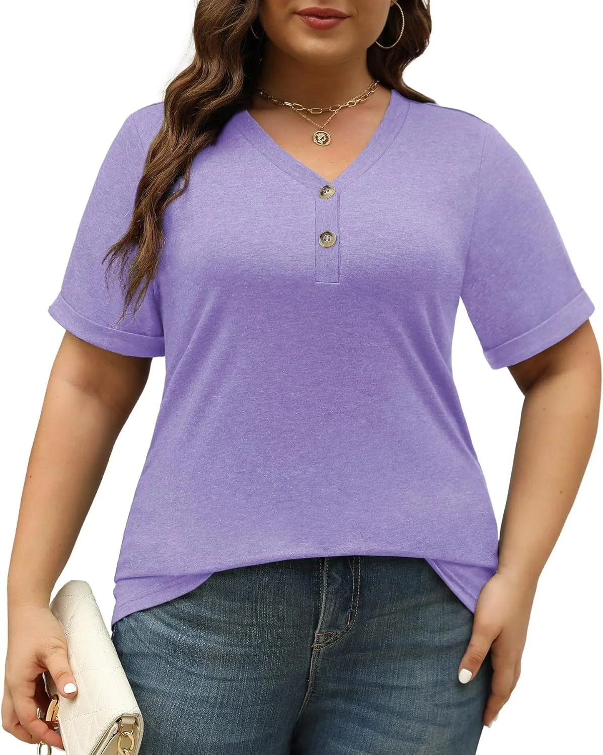 Womens Summer Tops Trendy Button Down V Neck Shirts Short Sleeve Blouses Business Casual Loose Tunics