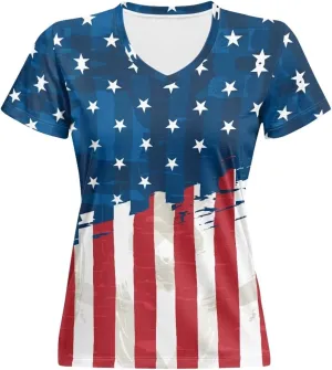 Womens Summer V Neck Casual T Shirt Short Sleeve Blouses Tops Plus Size Athletic T-Shirt for Women Graphic XS-5XL