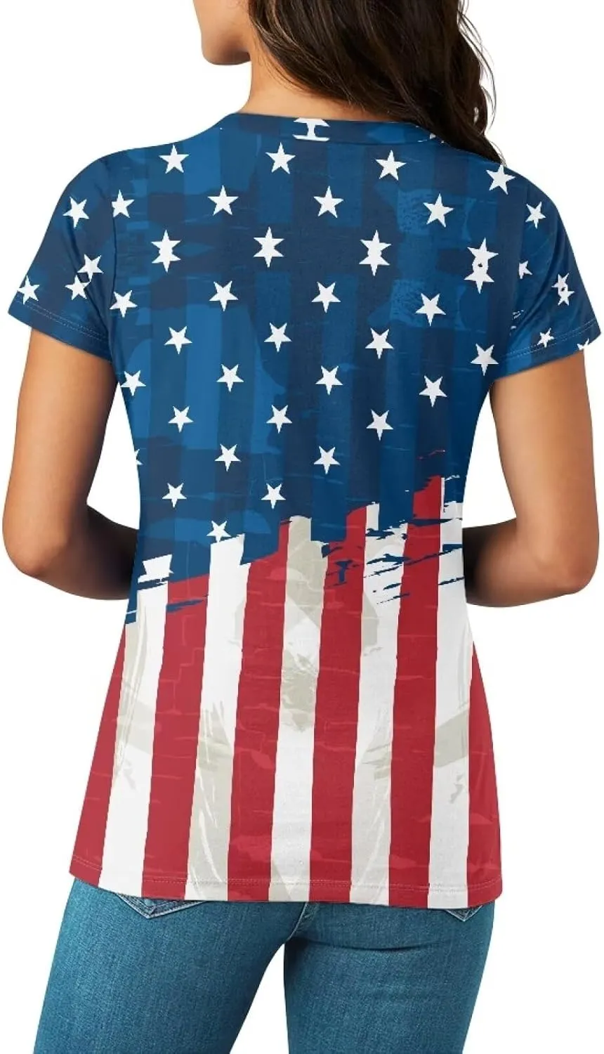 Womens Summer V Neck Casual T Shirt Short Sleeve Blouses Tops Plus Size Athletic T-Shirt for Women Graphic XS-5XL