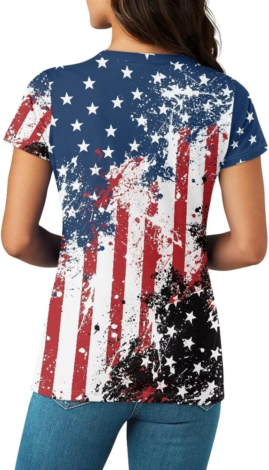 Womens Summer V Neck Casual T Shirt Short Sleeve Blouses Tops Plus Size Athletic T-Shirt for Women Graphic XS-5XL