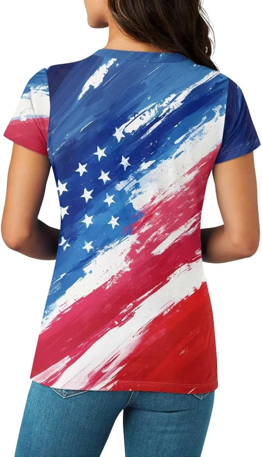 Womens Summer V Neck Casual T Shirt Short Sleeve Blouses Tops Plus Size Athletic T-Shirt for Women Graphic XS-5XL