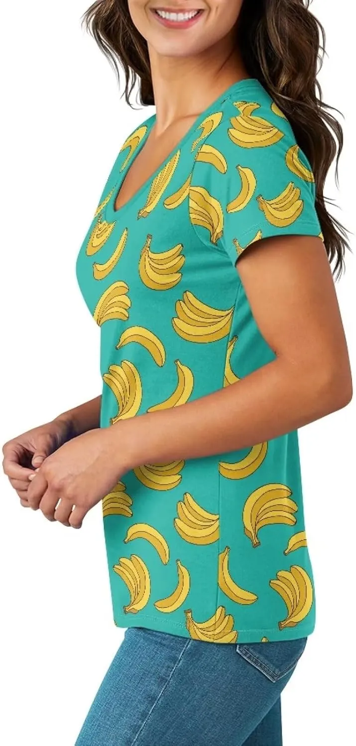 Womens Summer V Neck Casual T Shirt Short Sleeve Blouses Tops Plus Size Athletic T-Shirt for Women Graphic XS-5XL