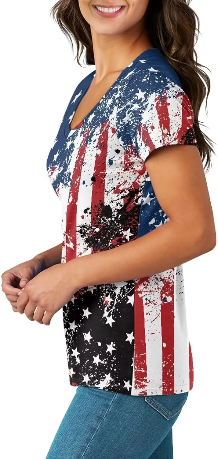 Womens Summer V Neck Casual T Shirt Short Sleeve Blouses Tops Plus Size Athletic T-Shirt for Women Graphic XS-5XL