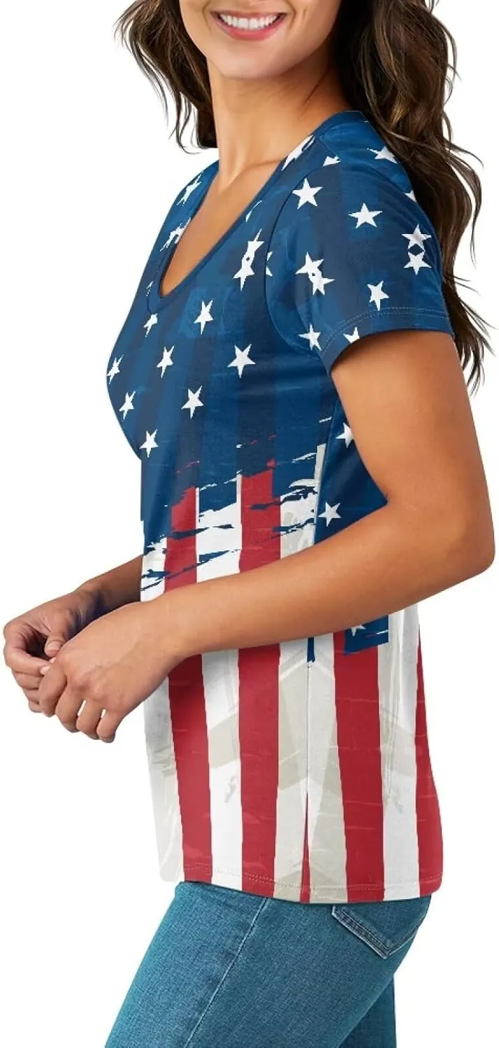 Womens Summer V Neck Casual T Shirt Short Sleeve Blouses Tops Plus Size Athletic T-Shirt for Women Graphic XS-5XL
