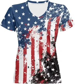 Womens Summer V Neck Casual T Shirt Short Sleeve Blouses Tops Plus Size Athletic T-Shirt for Women Graphic XS-5XL