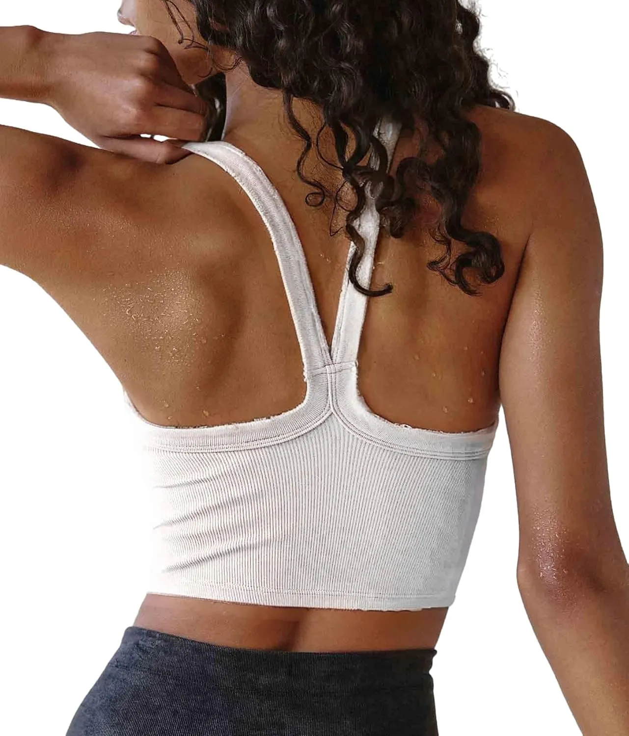 Womens Tank Tops Crop Workout Top Ribbed Spaghetti Strap Scoop Neck Racerback Camisole Tops