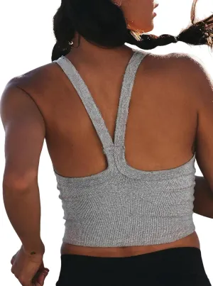 Womens Tank Tops Crop Workout Top Ribbed Spaghetti Strap Scoop Neck Racerback Camisole Tops