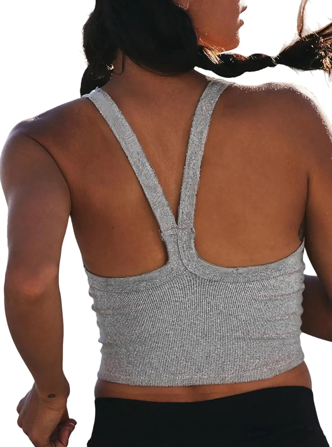 Womens Tank Tops Crop Workout Top Ribbed Spaghetti Strap Scoop Neck Racerback Camisole Tops