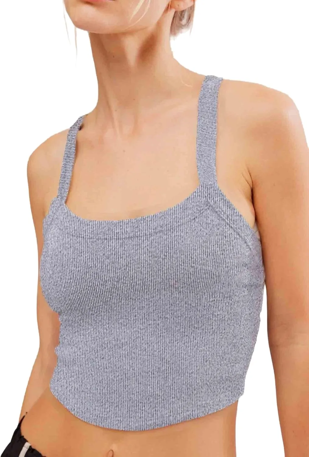 Womens Tank Tops Crop Workout Top Ribbed Spaghetti Strap Scoop Neck Racerback Camisole Tops