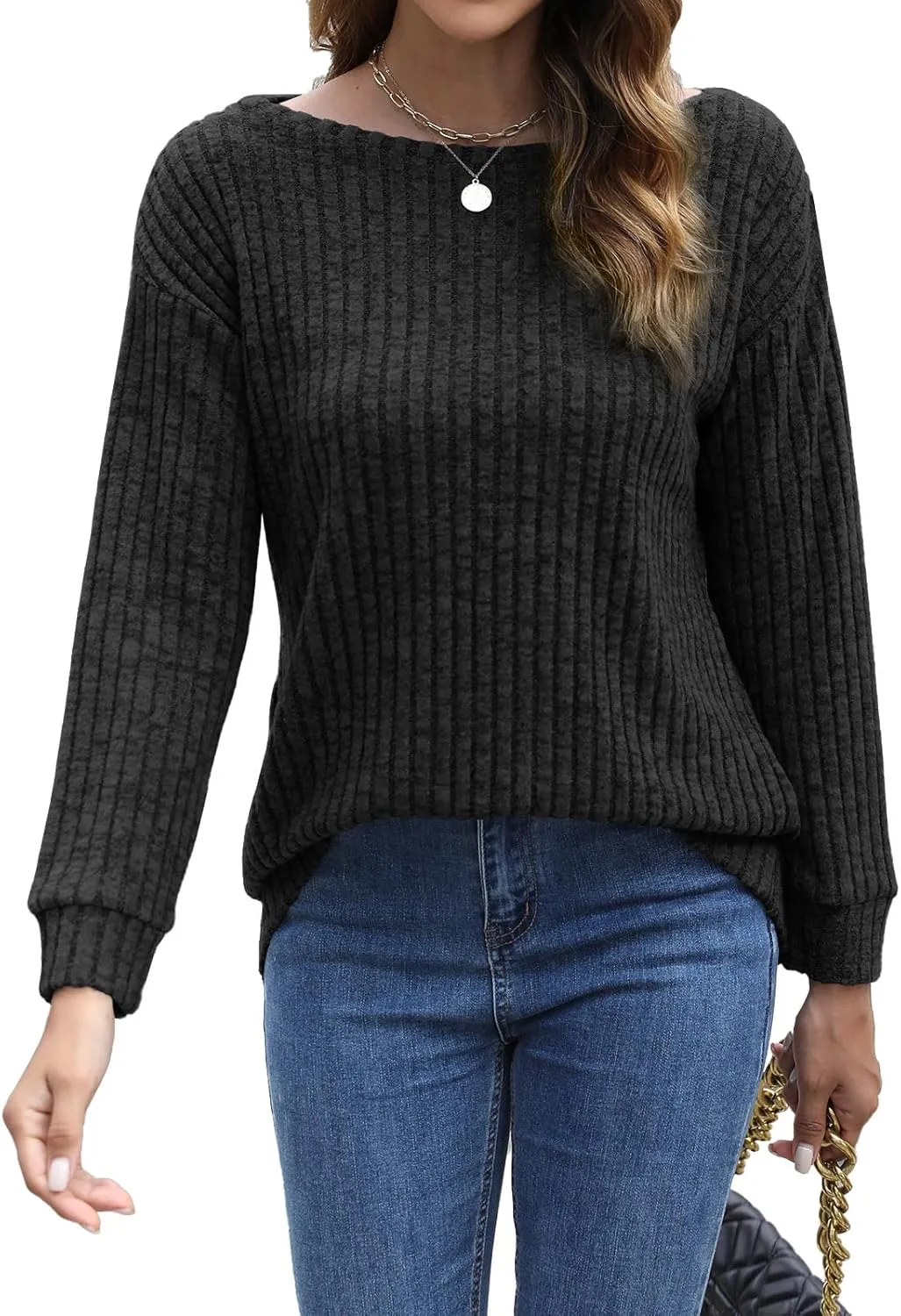 Womens Tops Sweaters Ladies Tunics Casual Long Sleeve Shirts Blouses Tees Dressy Casual Clothing Boat Neck Fashion 2025