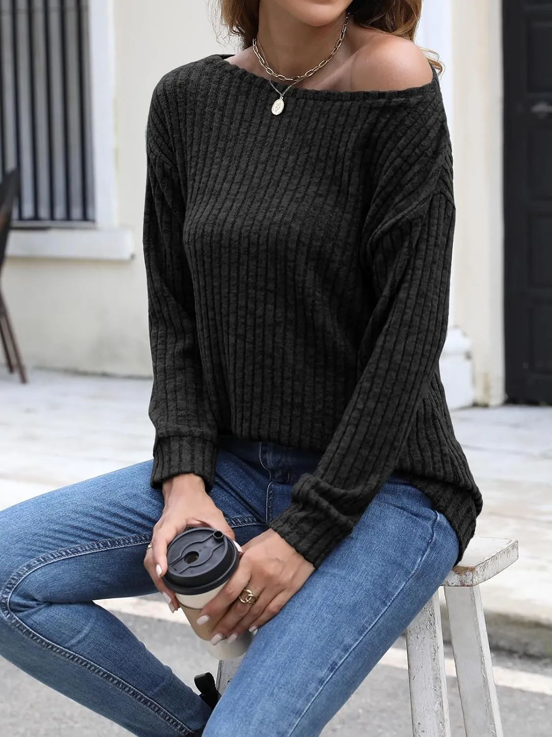 Womens Tops Sweaters Ladies Tunics Casual Long Sleeve Shirts Blouses Tees Dressy Casual Clothing Boat Neck Fashion 2025