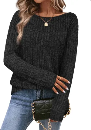 Womens Tops Sweaters Ladies Tunics Casual Long Sleeve Shirts Blouses Tees Dressy Casual Clothing Boat Neck Fashion 2025