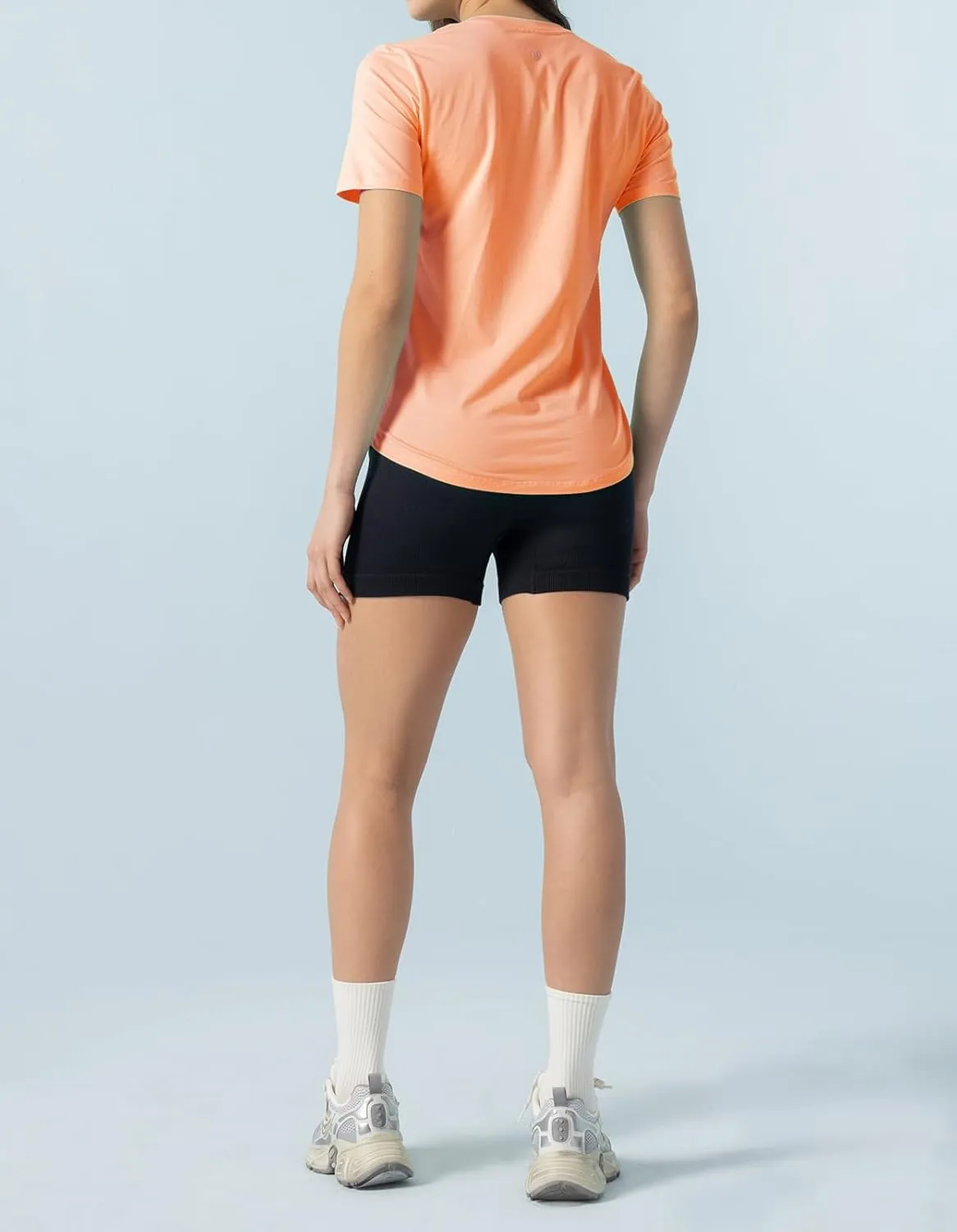 Women's Workout T-Shirt Pima Cotton Short Sleeve Curved-Hem V-Neck Shirts Athletic Yoga Tee Tops