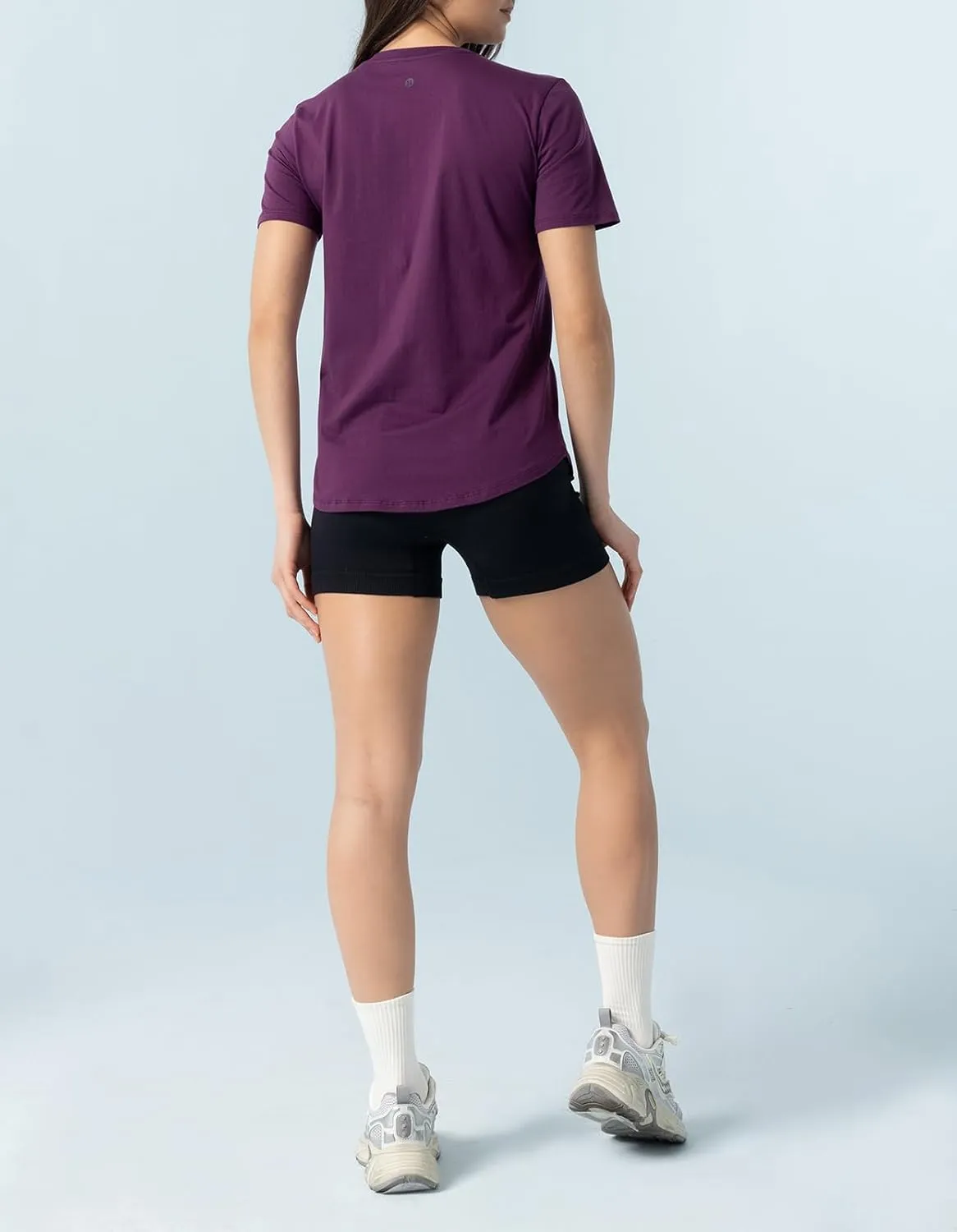 Women's Workout T-Shirt Pima Cotton Short Sleeve Curved-Hem V-Neck Shirts Athletic Yoga Tee Tops