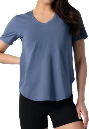 Women's Workout T-Shirt Pima Cotton Short Sleeve Curved-Hem V-Neck Shirts Athletic Yoga Tee Tops