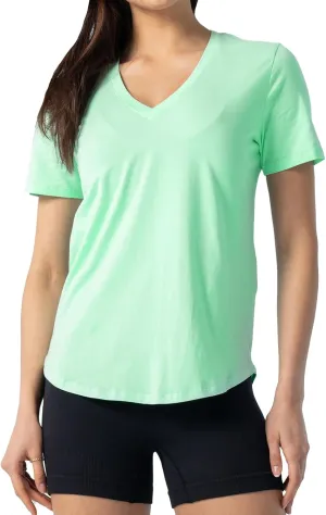 Women's Workout T-Shirt Pima Cotton Short Sleeve Curved-Hem V-Neck Shirts Athletic Yoga Tee Tops