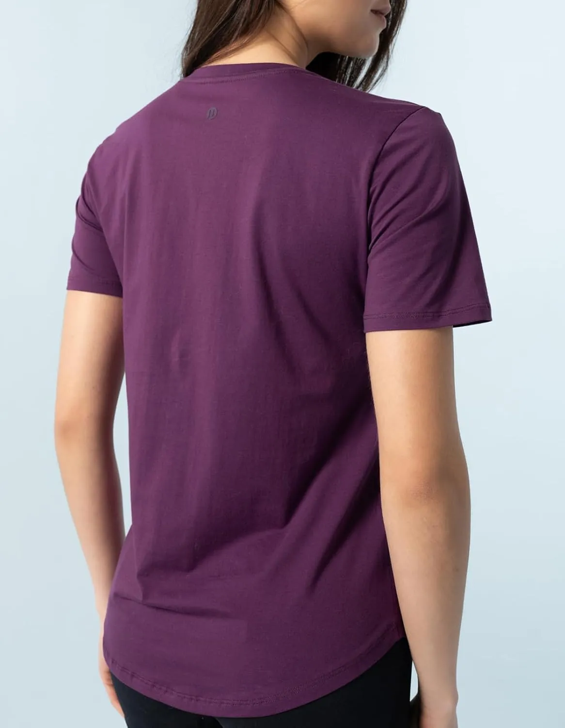 Women's Workout T-Shirt Pima Cotton Short Sleeve Curved-Hem V-Neck Shirts Athletic Yoga Tee Tops