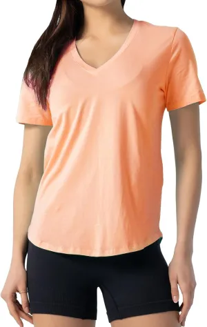 Women's Workout T-Shirt Pima Cotton Short Sleeve Curved-Hem V-Neck Shirts Athletic Yoga Tee Tops